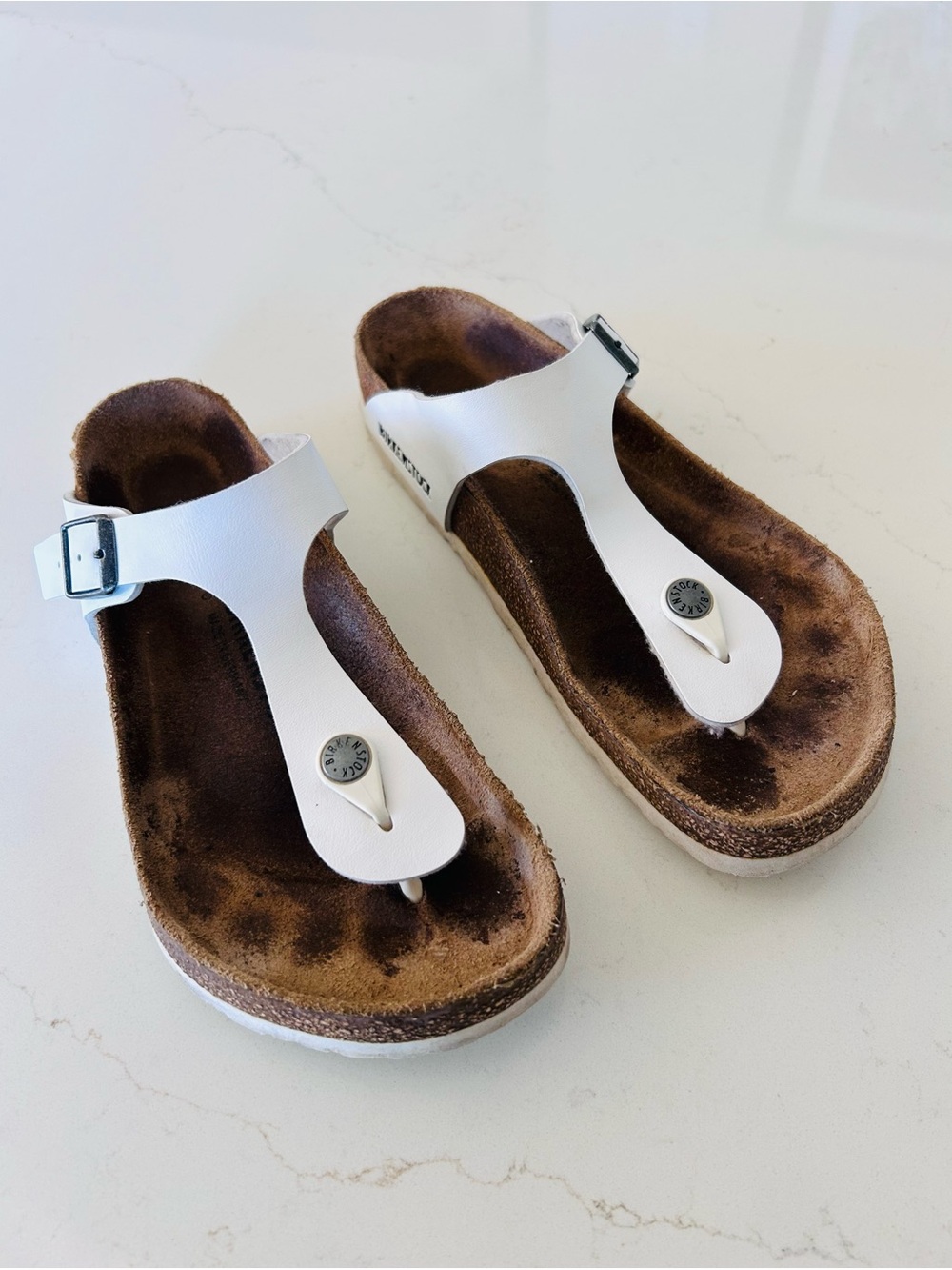 Birkenstock White Thong Sandals with Buckle